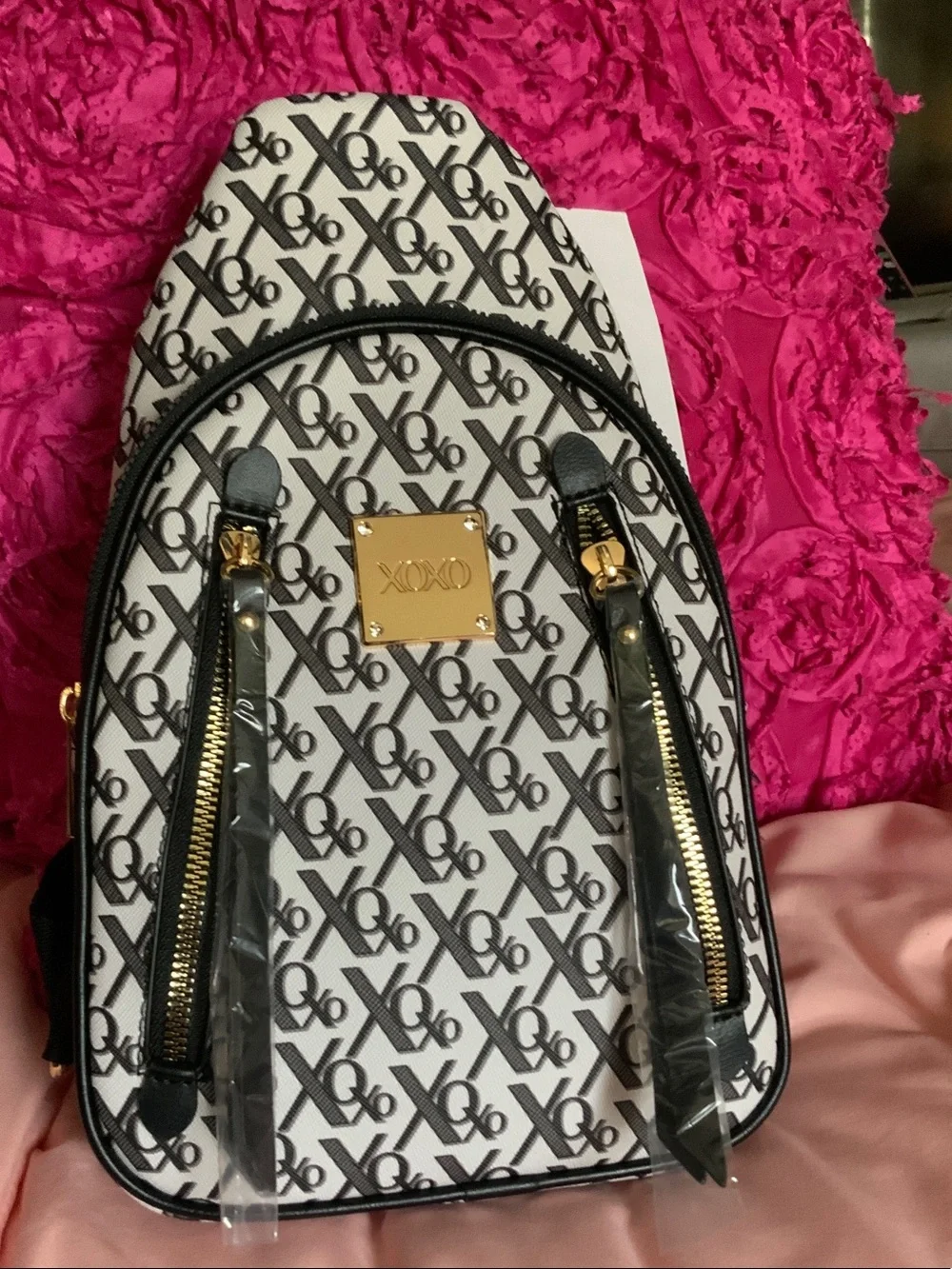 XOXO Black & White Logo Backpack with Gold Hardware - XOXO